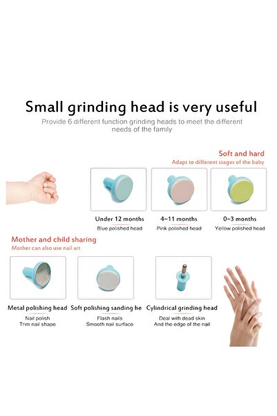 dalip Electric Nail File Set for Children and Babies, Dalip, ABS, 6 Accessories, LED Light, Pink/White