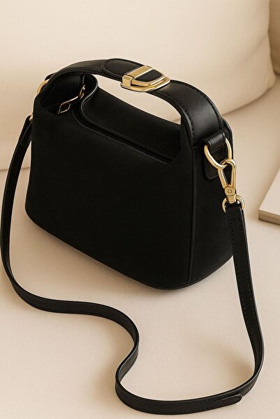 DEZ STORE Lüks Süet Deri Detaylı Altın Aksesuarlı Omuz ve Çapraz Çanta