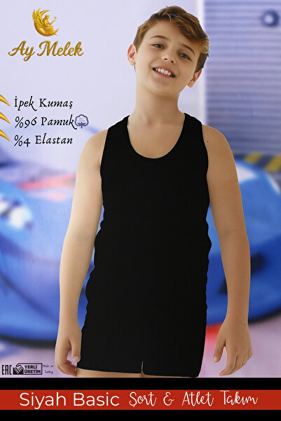 AYMELEK Boy's Thick Strap Shorts Set Organic Cotton Oval Neck Undershirt