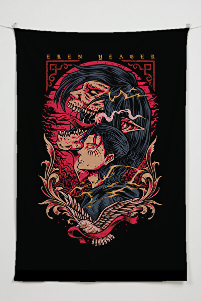 Charmbi Attack On Titan Yatay Duvar Örtüsü – Anime Temalı Kaliteli Kumaş Oda Dekoru Tapestry Duvar Halısı