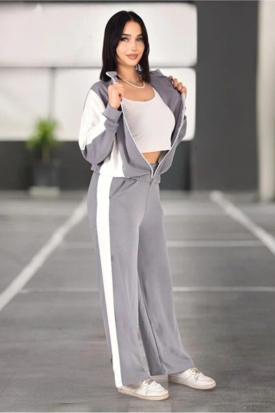 LİFERA Women's Side Detail Striped Garnished Modal Fabric Tracksuit Set