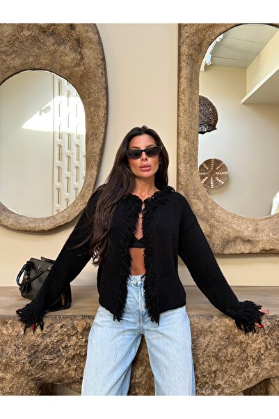 kenza'a Cardigan tricotat cu detaliu cu ciucuri