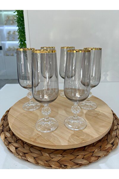 Bohemia Füme 6 Parça Gold Ağızlı Kahve Yanı Bardağı