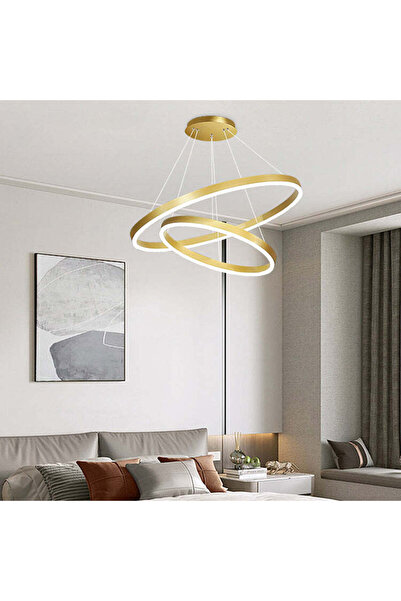 Alista Home Candelabru LED suspendat CHRISTINE 69W, 2 cercuri, reglabil, telecomandă, 3 culori de lumină, auriu, reglabil