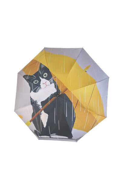 ELEVEN MARKETS Kedi Desenli Şemsiye Rüzgara Dayanıklı Çanta Boy Şemsiyesi