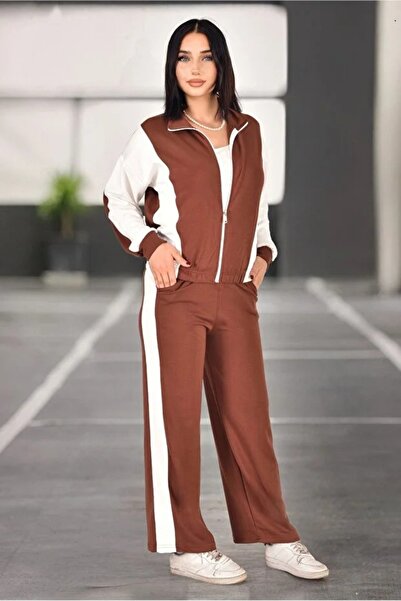 LİFERA Women's Side Detail Striped Garnished Modal Fabric Tracksuit Set