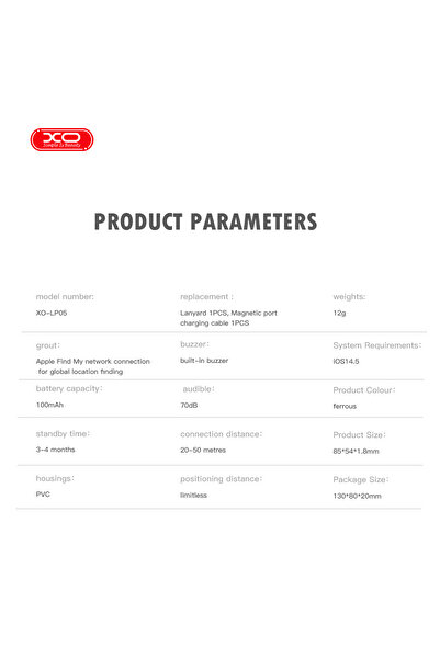 REDz Accessories Anti-Lost Card XO-LP05, AirTag type location, 100mAh, Find My Compatible, Black