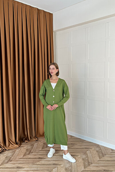 Stilife Long Knit Cardigan Oil Green