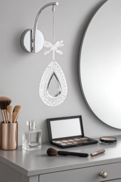 Turanconcept Arel Wall Lamp Chrome Decorative Led Lighting Crystal Stone White Light Hall Entrance Cafe