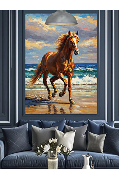 Artmeg Kıyıda Koşan At Dekoratif Kanvas - Mdf Ahşap Tablo