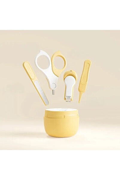 Flippy 4-Piece Baby Nail Care Set (ABS + Stainless Steel) – Monkey Storage Box, 0+ months, Yellow