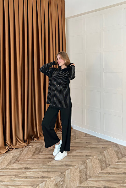 Stilife Eros Hooded Stone Knitwear Set Black