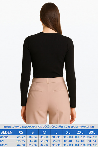 MİO ESTİLO Women's Corded Fabric Crew Neck Ribbed Knit Black Blouse – Novelle