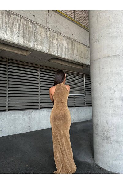 Modafeminen Rochie de seară cu decolteu din țesătură flexibilă cu flori, cu detaliu de trandafiri, cu fante, GOLD 583261