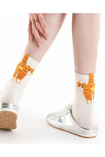 Puzzle Store 1 Piece of Unisex Socks with 3D Cat Pattern, Stretchy College Socks with Cute Cat Figures