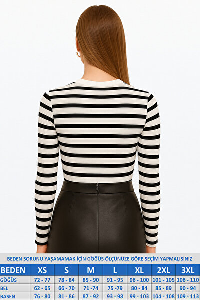 MİO ESTİLO Novelle Crew Neck Long Sleeve Ribbed Blouse