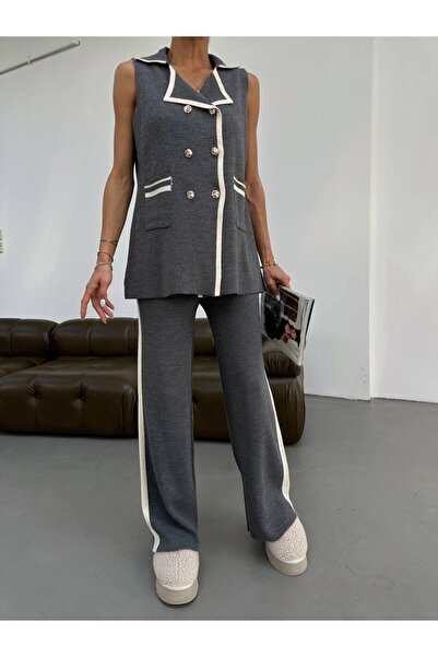 Lamierra Shirt Collar 2-Piece Bottom-Top Knitwear Set