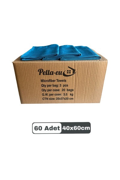 PELLA-EU Mikrofiber Cam Bezi Genel Temizlik Bezi Mutfak Banyo Yüzey 60 adet Mavi 40x60cm