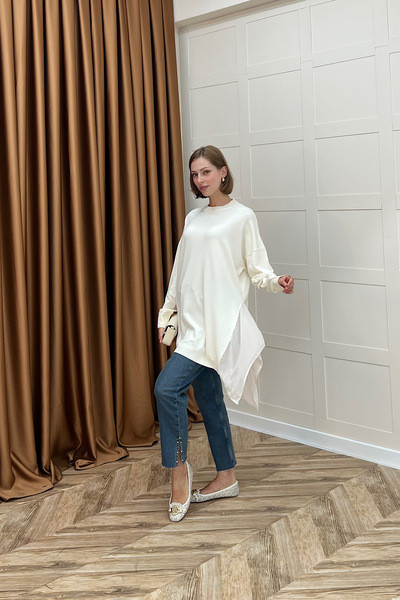 Stilife Πλεκτό τούνικ με λεπτομέρειες από σιφόν Huda