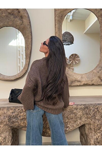 kenza'a Pulover tricotat oversize cu gât rotund din tricotat Selanik