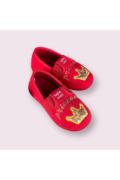 AkınalBella Akınalkids Girl Child Red Princess Printed Orthopedic Sole Home Shoes Slippers