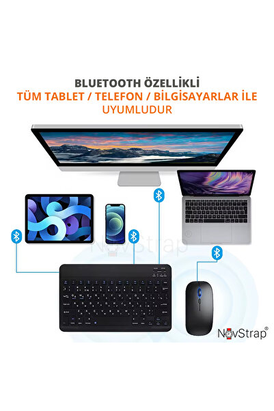 NovStrap Huawei Matepad Pro/11/12X/11.5/Air/Se T5/T8/T10 ile Uyumlu Bluetooth Klavye Mouse Seti