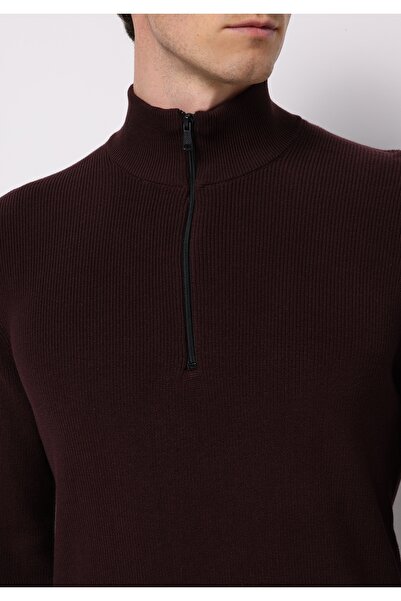 Colin's Regular Fit Dik Yaka Jakarlı Erkek Bordo Kazak