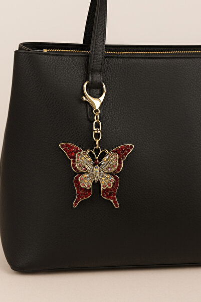 MD Moda Accessories سلسلة مفاتيح معدنية على شكل فراشة مع حجر أحمر
