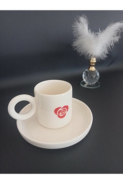 Zümrüdüanka Seramik Rose Pattern Handmade Ceramic Coffee Cup