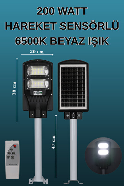 Rabelix Online Marketing 200 Watt Güneş Enerjili Hareket Sensörlü Kumandalı B...