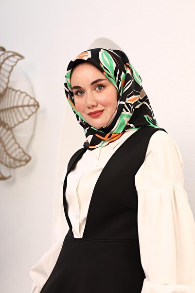 Silk Home Чорно-білий шарф з геометричним візерунком з листя, шовковий, 11407-51