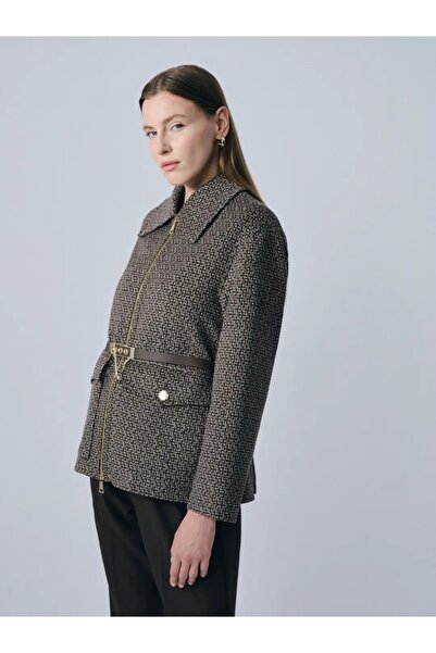 IDA Collection Plaid Belt Detailed Short Jacket Brown