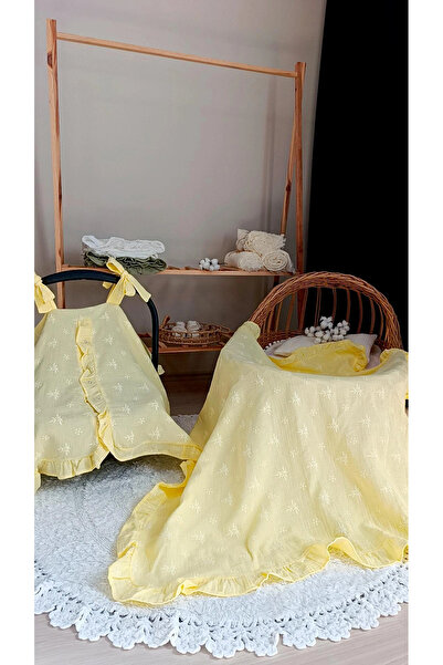 PURE BABY NATURA Brodeli Müslin Battaniye ve Puset Örtüsü Set & 10'lu Ağız Be...