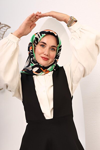 Silk Home Чорно-білий шарф з геометричним візерунком з листя, шовковий, 11407-51