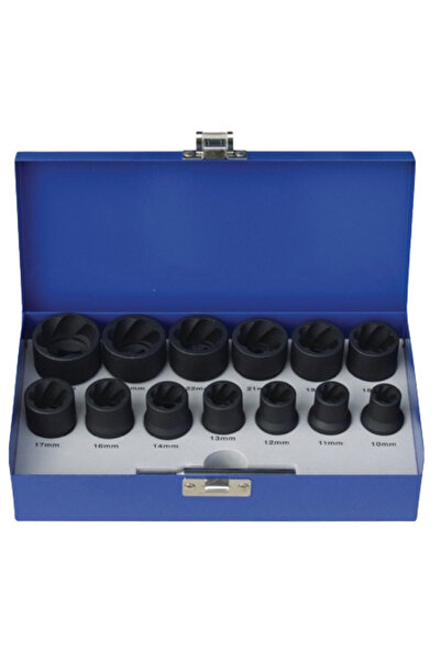 BERNER Kit 53750, 14 impact socket wrenches for screw extractors, wrench opening 10-27 mm, cr