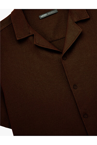 Koton Regular Fit Linen Blend Short Sleeve Apache Collar Shirt