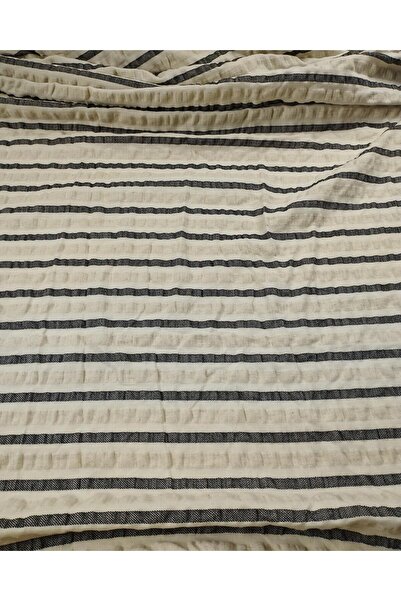 Kumaş Parça Bumbac și in cu dungi crem ecru antracit (lățime 125 cm x lungime...