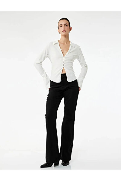 Koton High Waist Spanish Leg Flare Black Women's Pants 6Wal40007Mw