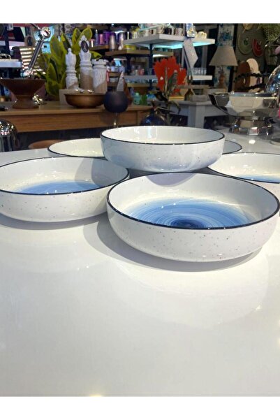 ÇIRPAN EV MAVİ PORSELEN 6'LI ÇUKUR TABAK/BOL KASE 19CM