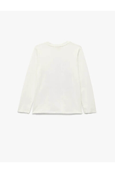 Koton Βαμβακερό εκρού μακρυμάνικο μπλουζάκι για κορίτσια 6Wkg10031Ak