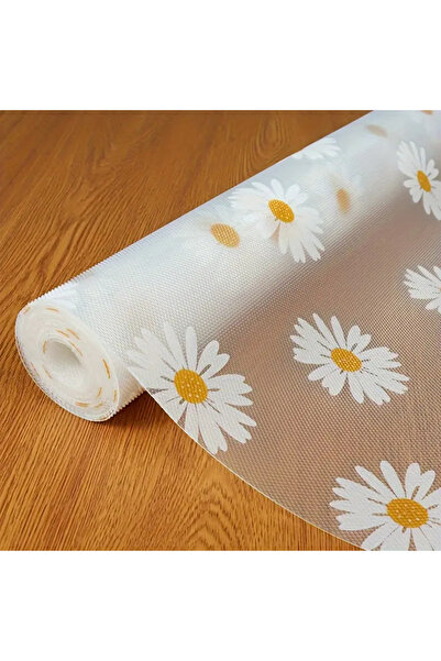 teknotrust Mutfak Eva Shelf Liner Şeffaf Astar Kaymaz Dolap İçi Çekmece Örtüsü Papatya Desen Mat 45cmx10 Metre