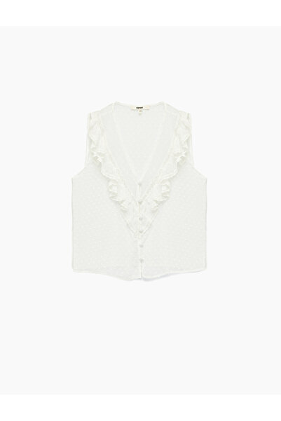 Koton V-Neck Ruffled Sleeveless Chiffon Shirt