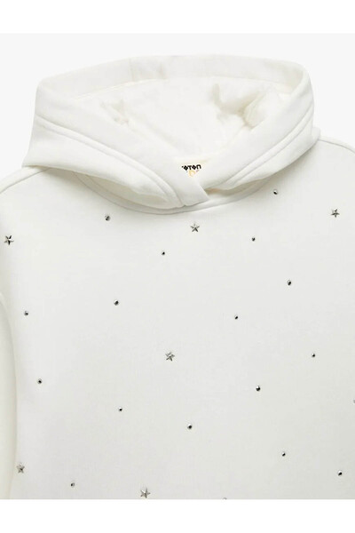 Koton Oversize Kapşonlu Ekru Kız Çocuk Sweatshirt 6Wkg10207Ak