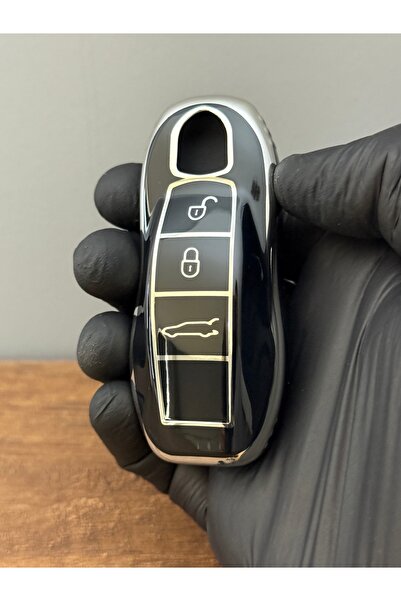 Mavi Keys Husă de protecție pentru chei din silicon cu 3 butoane compatibilă cu Porsche Panamera, Macan, Cayenne - Negru Argintiu