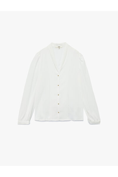 Koton Crepe Fabric Long Sleeve Shawl V-Neck Shirt