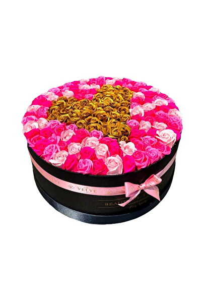 velve Aranjament floral Gigant cu 151 trandafiri parfumati de sapun, Roz /Gold
