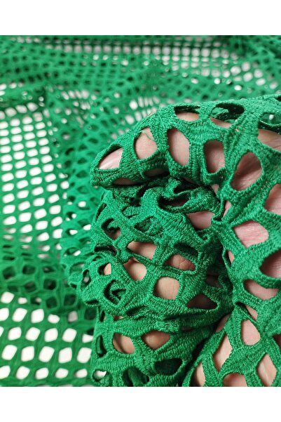 Kumaş Parça Canlı Yeşil Renkte Ağır Güpür File Dantel (En 140 cm x Boy 300 cm)