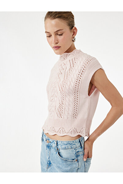 Koton Stand Collar Sleeveless Openwork Knitted Sweater