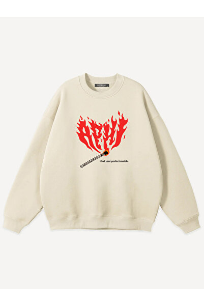 Mad&Calf Unisex Perfect Match Printed Crew Neck Oversize Sweatshirt