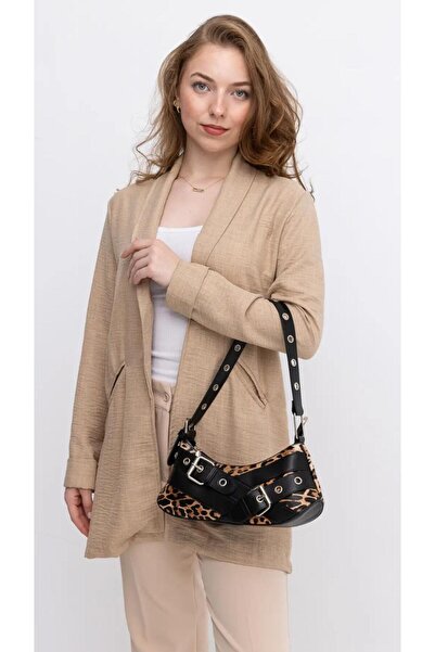 DMDBAGS Leopard Belt Detailed Baguette Women's Zippered Adjustable Shoulder &...
